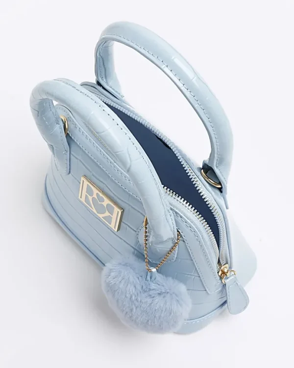 Girls blue patent croc embossed bag