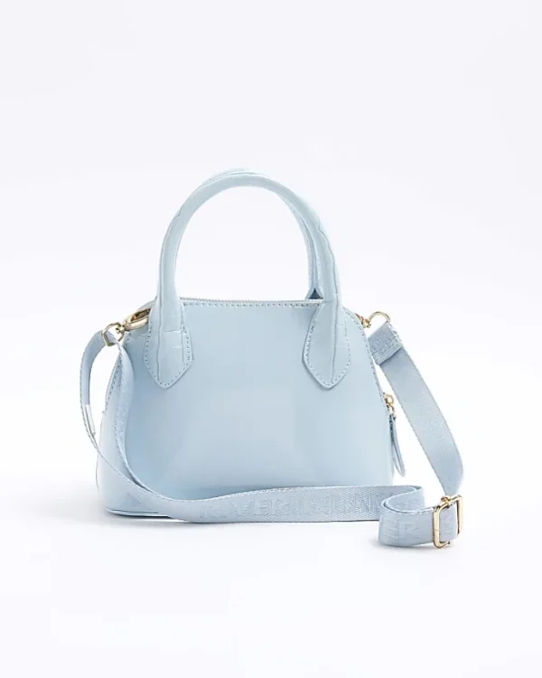 Girls blue patent croc embossed bag