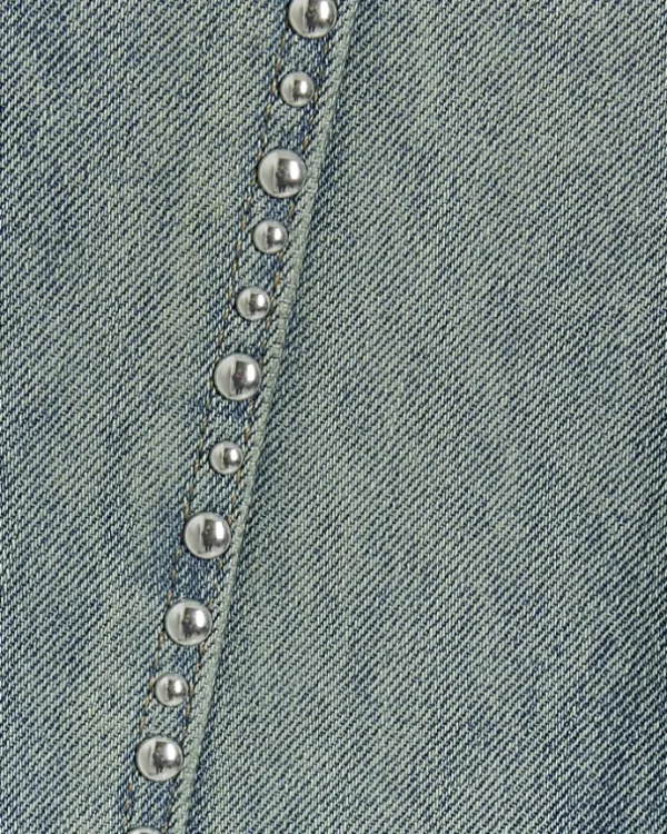 Girls blue studded straight jeans