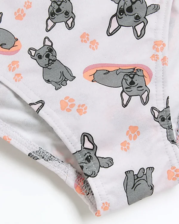 Girls coral frenchie dog briefs 6 pack