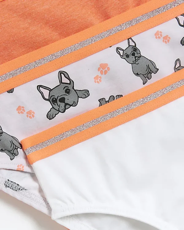 Girls coral frenchie dog briefs 6 pack