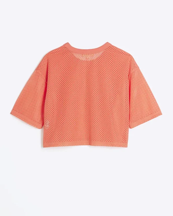 Girls coral RI Active mesh back crop t-shirt