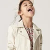 Girls Cream faux leather biker jacket