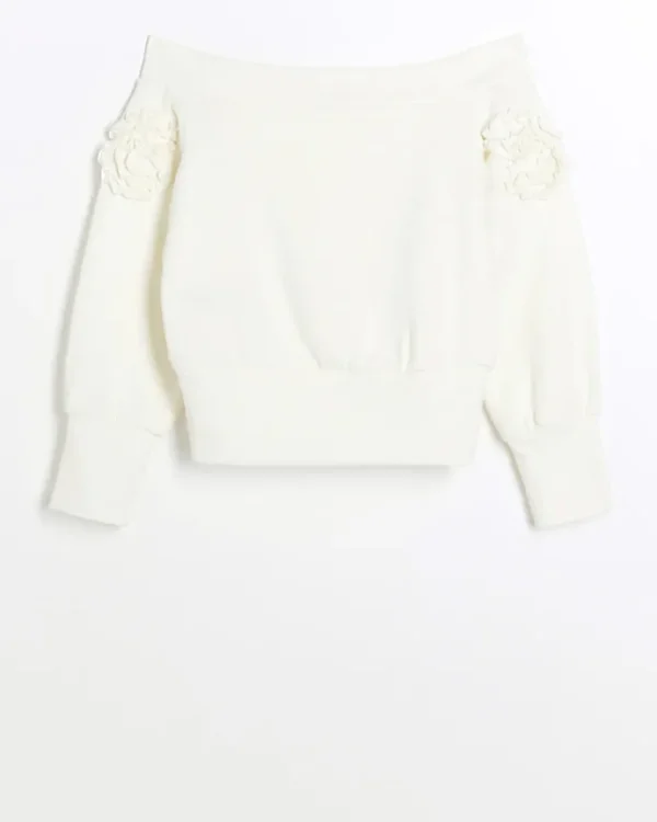 Girls cream flower bardot sweatshirt