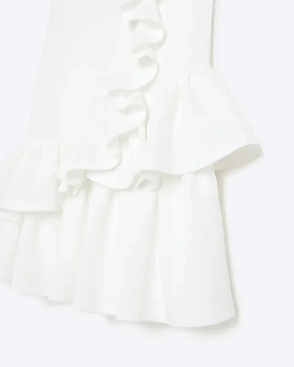 Girls cream frill sleeveless shift dress