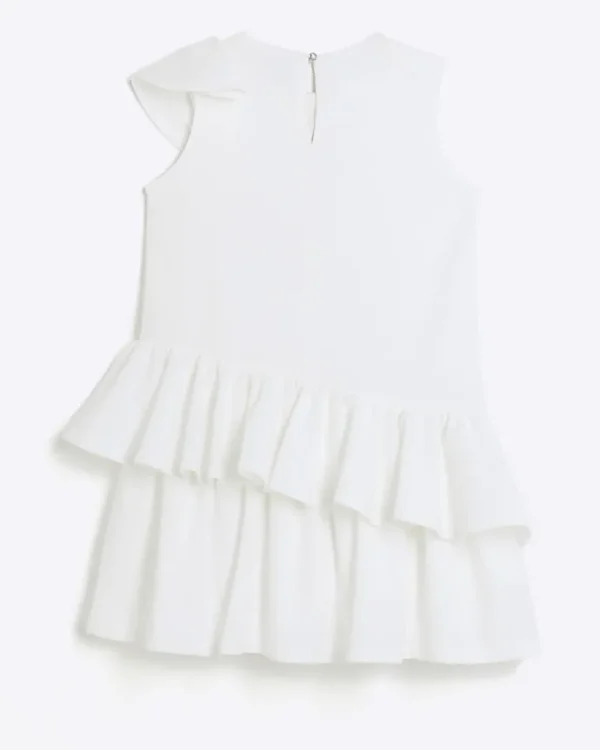 Girls cream frill sleeveless shift dress