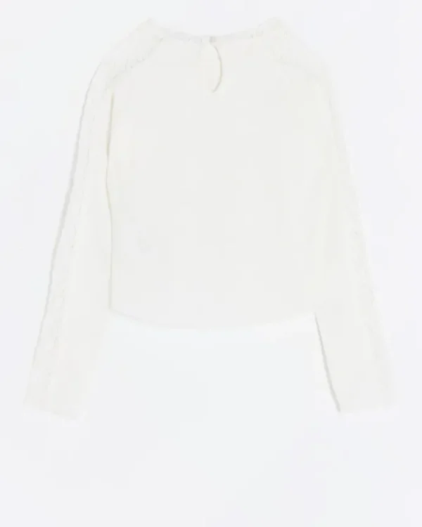 Girls cream lace detail long sleeve top