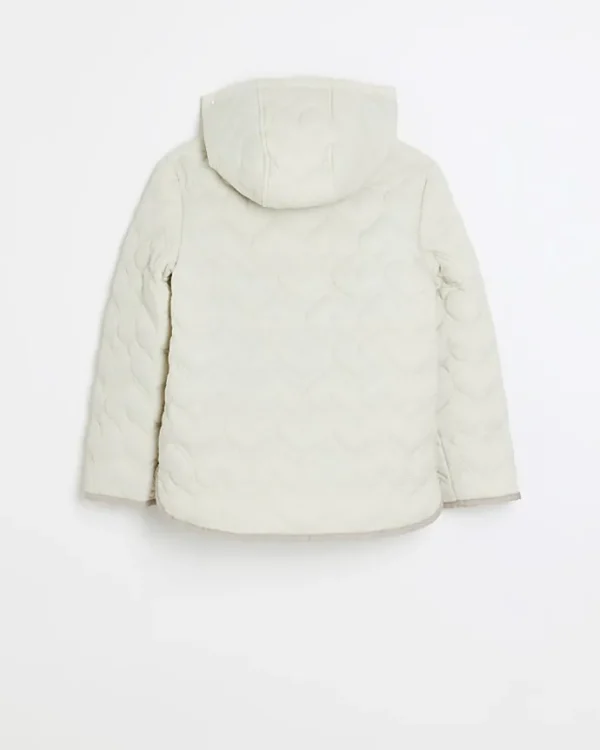 Girls cream padded heart quilted coat