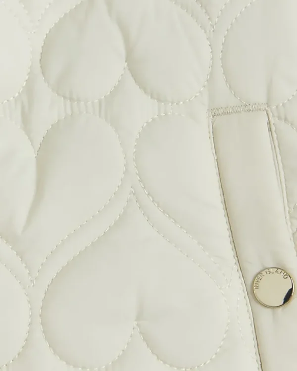 Girls cream padded heart quilted coat