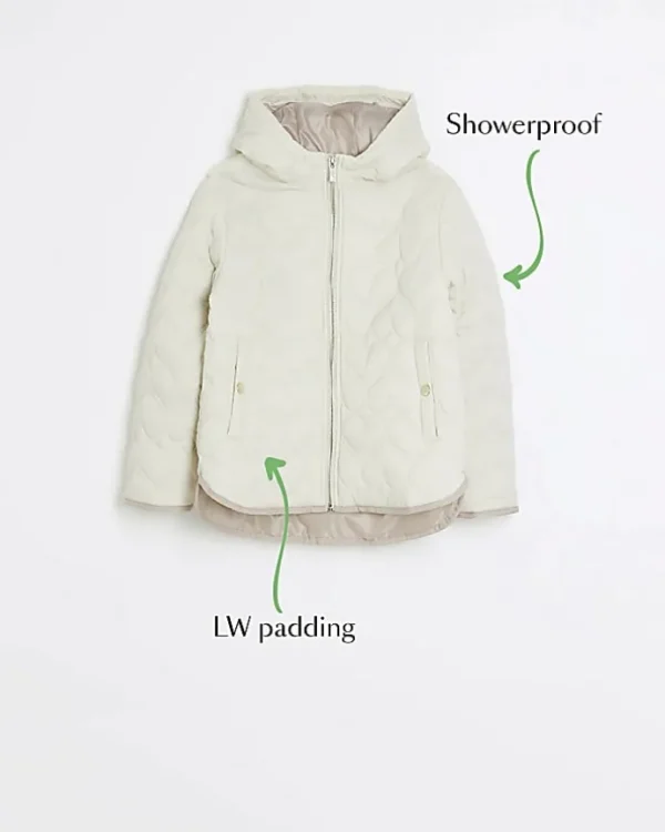 Girls cream padded heart quilted coat