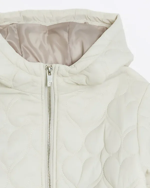 Girls cream padded heart quilted coat