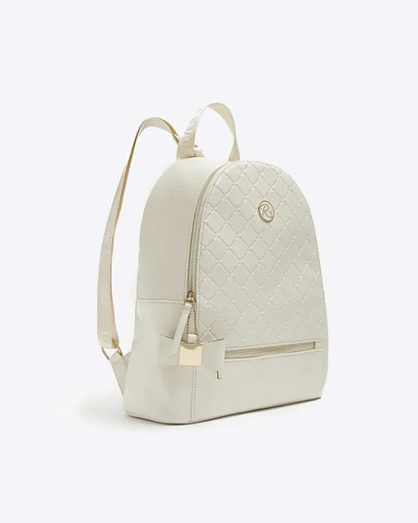 Girls cream quilted bow detail backpack