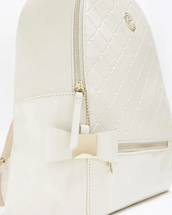 Girls cream quilted bow detail backpack