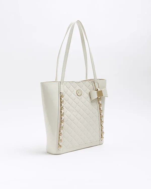 Girls cream quilted chain detail shopper bag