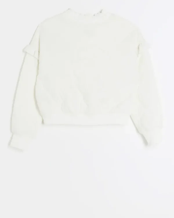 Girls cream quilted frill sweatshirt