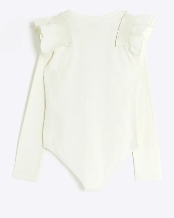 Girls cream rib frill bodysuit