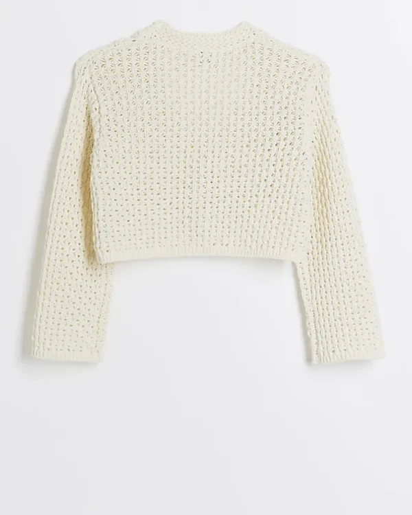 Girls ecru crochet crop cardigan