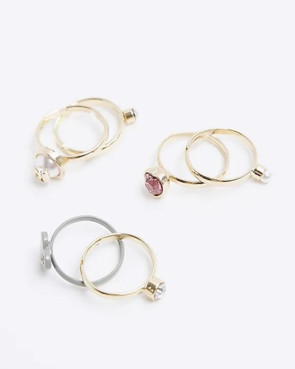 Girls gold diamante ring 6 pack