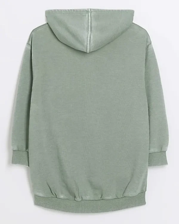 Girls green graphic washed hoodie