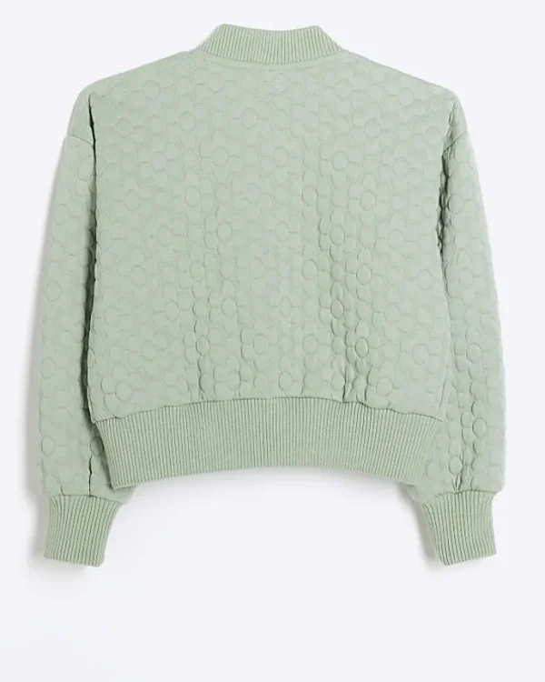 Girls green quilted daisy bomber jacket