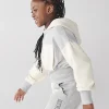 Girls grey colour block crop hoodie