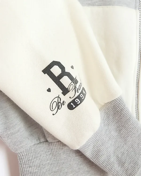 Girls grey colour block zip hoodie