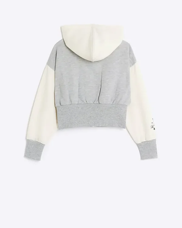 Girls grey colour block zip hoodie