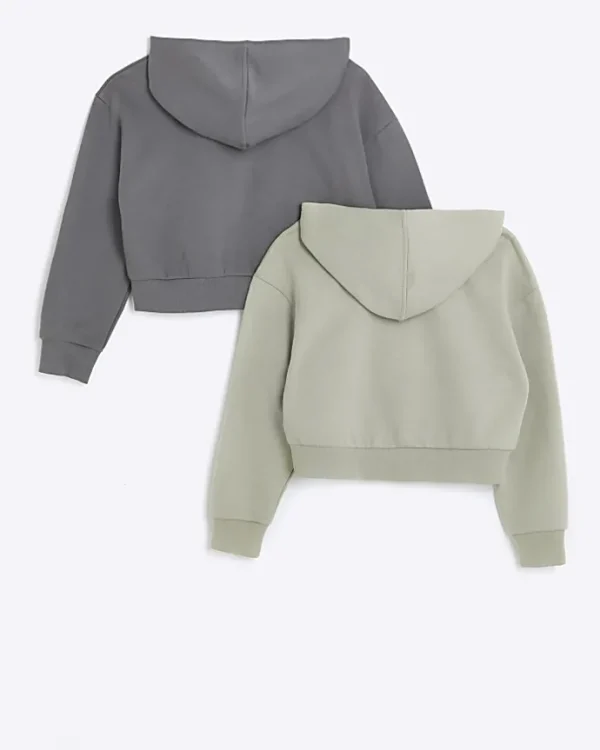 Girls grey crop New York hoodie 2 pack