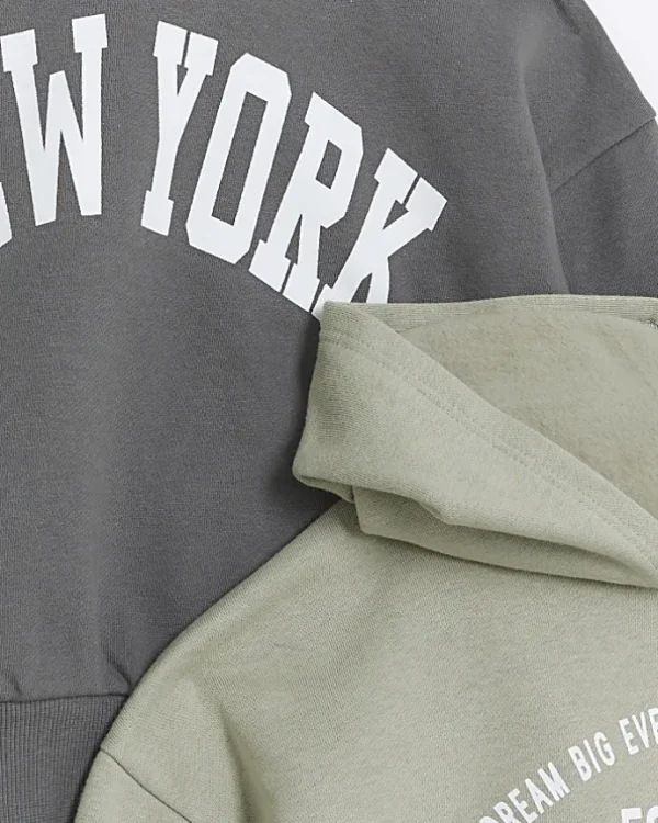 Girls grey crop New York hoodie 2 pack