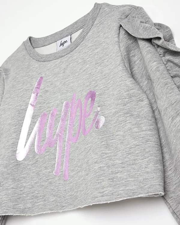 Girls grey HYPE ruffle sleeve sweatshirt