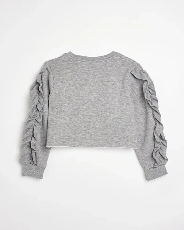 Girls grey HYPE ruffle sleeve sweatshirt