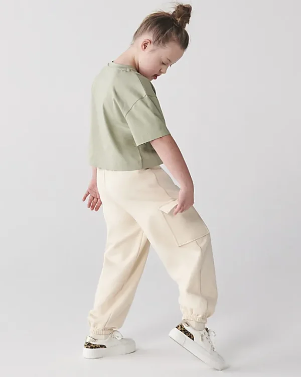 Girls khaki crop t-shirt and joggers set