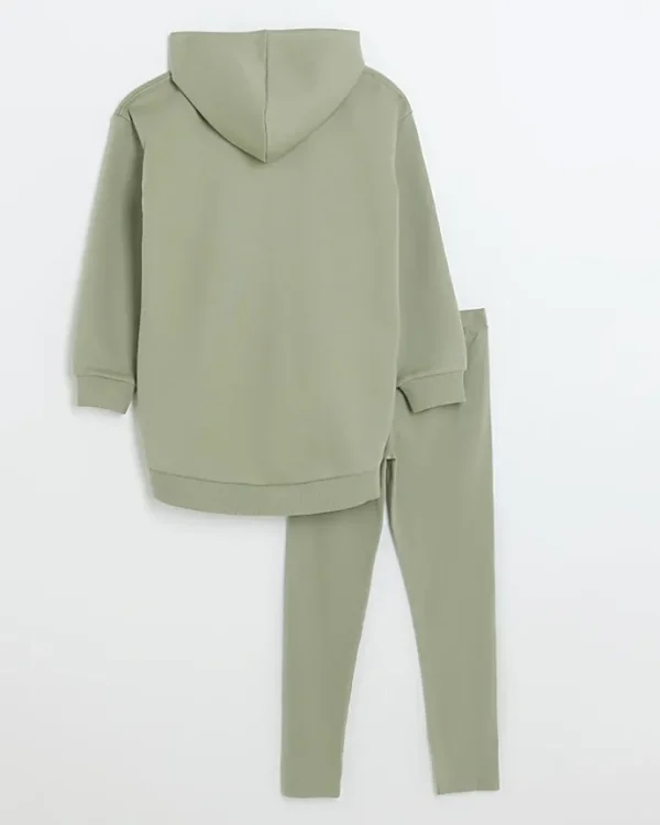 Girls khaki oversized hoodie and leggings set