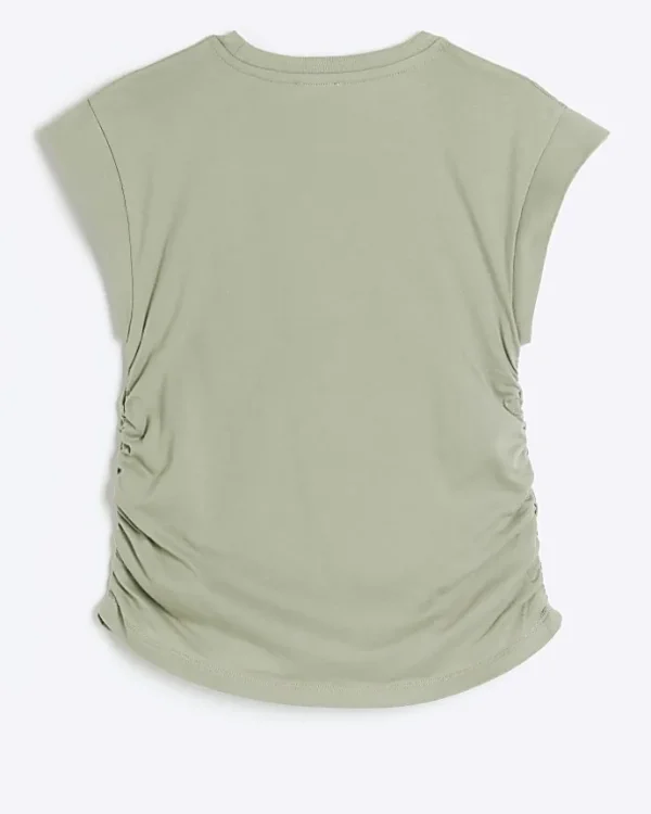 Girls khaki pearl embellished t-shirt