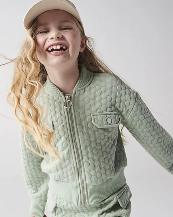 Girls khaki quilted jacket and skirt set