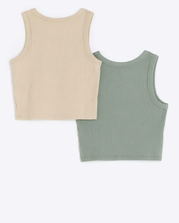 Girls khaki ribbed tank tops 2 pack