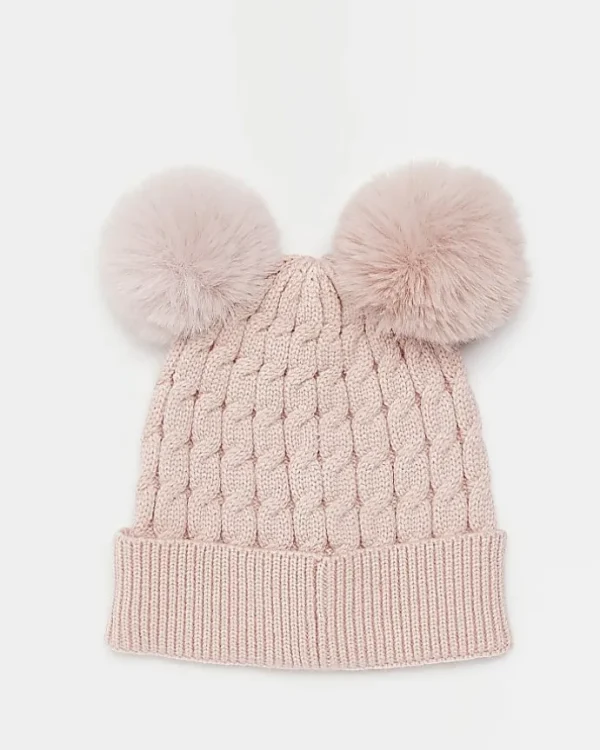 Girls Pink Double Pom Pom Beanie hat