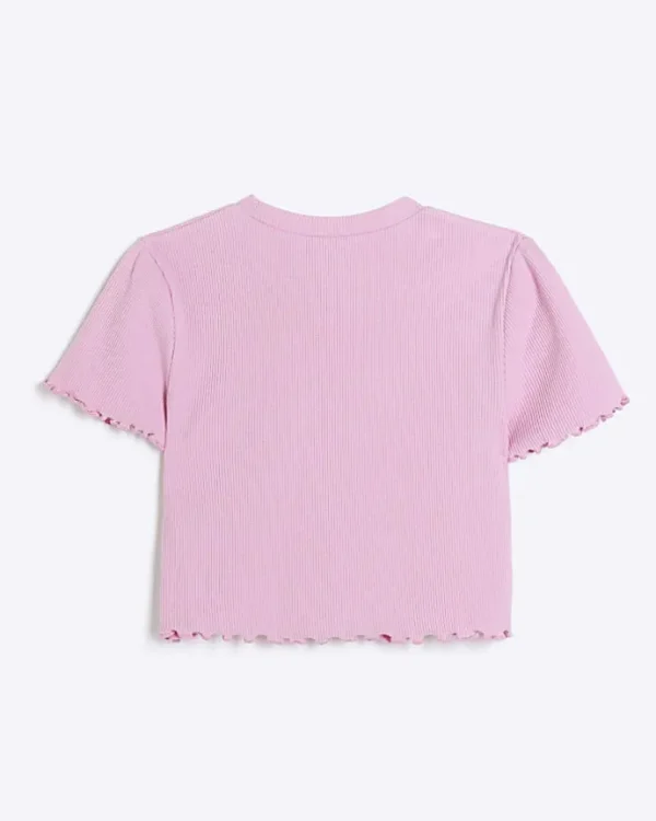 Girls pink embroidered logo Pink crop t-shirt