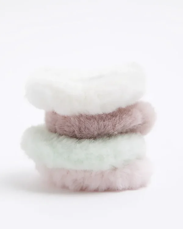 Girls pink faux fur scrunchie 4 pack