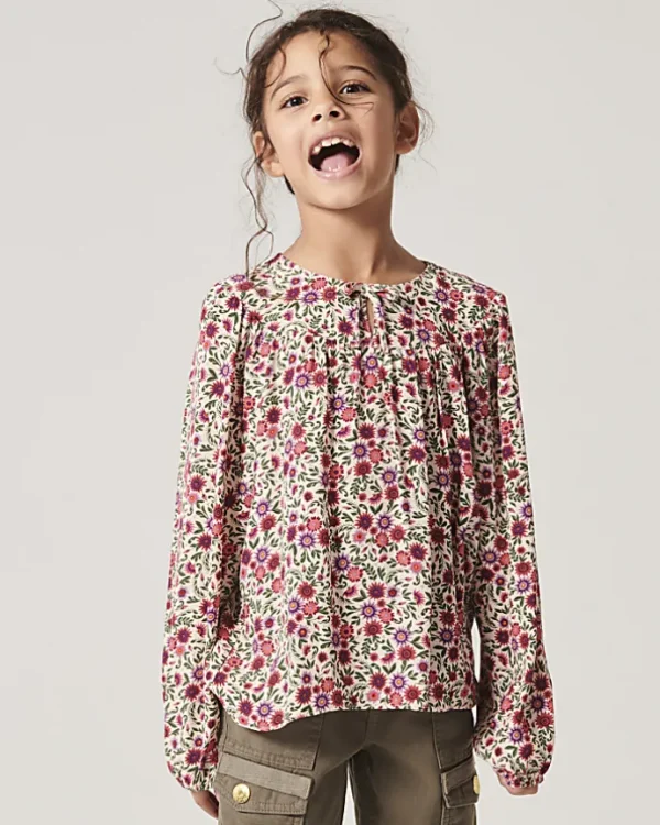 Girls pink floral blouse