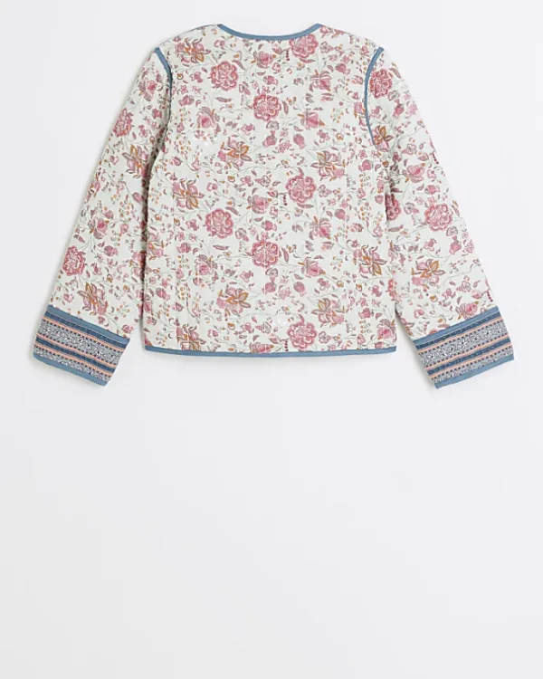 Girls pink floral quilted jacket