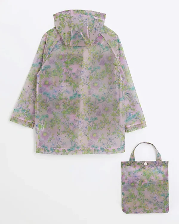 Girls pink floral rain coat and bag set