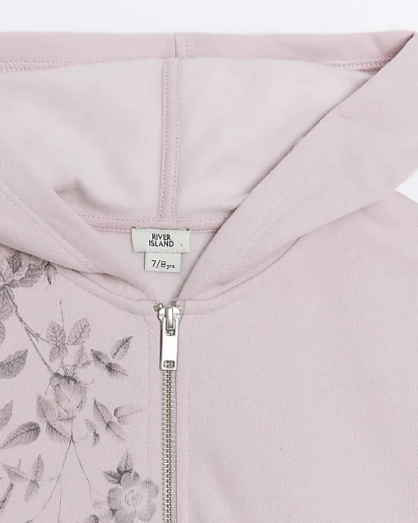 Girls pink floral zip up hoodie