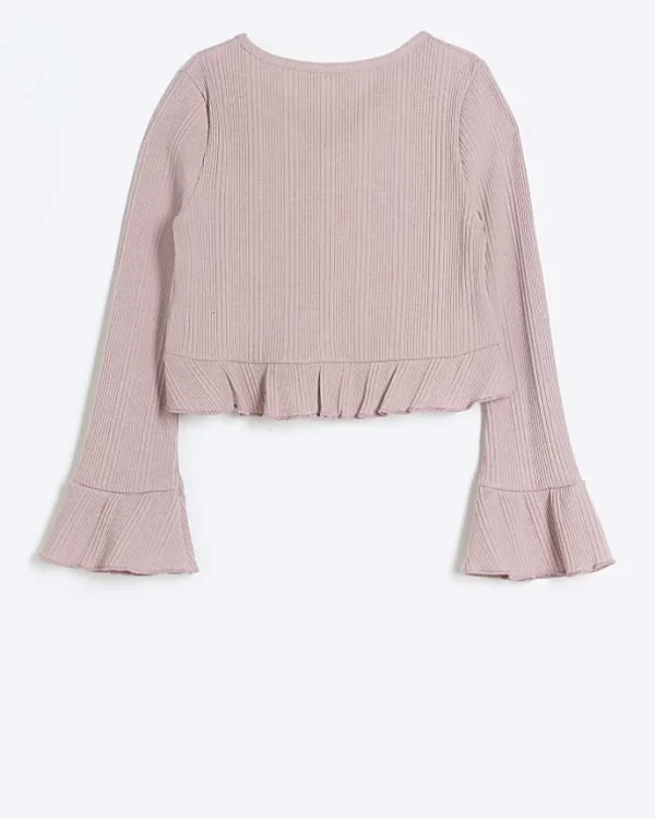 Girls pink frill hem cardigan