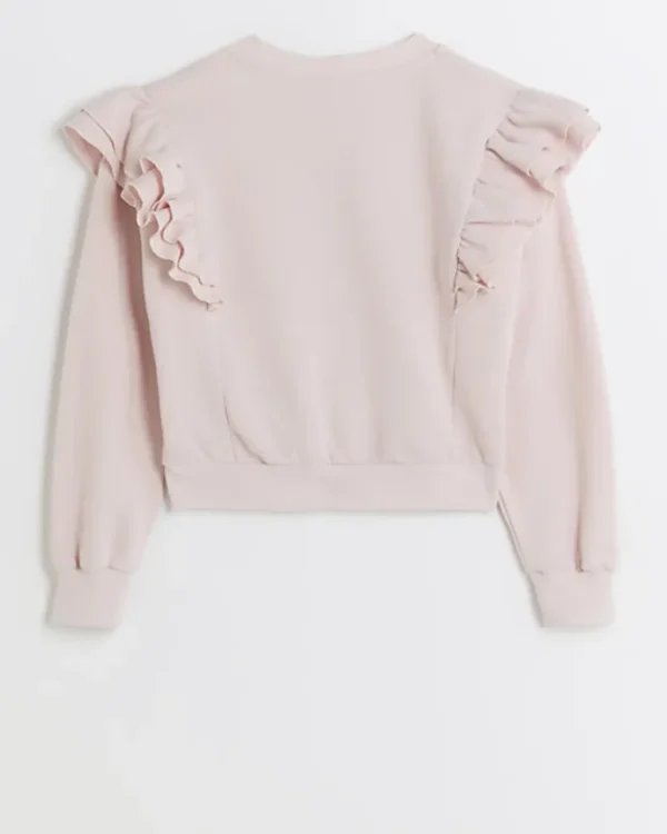 Girls pink frill long sleeve sweatshirt