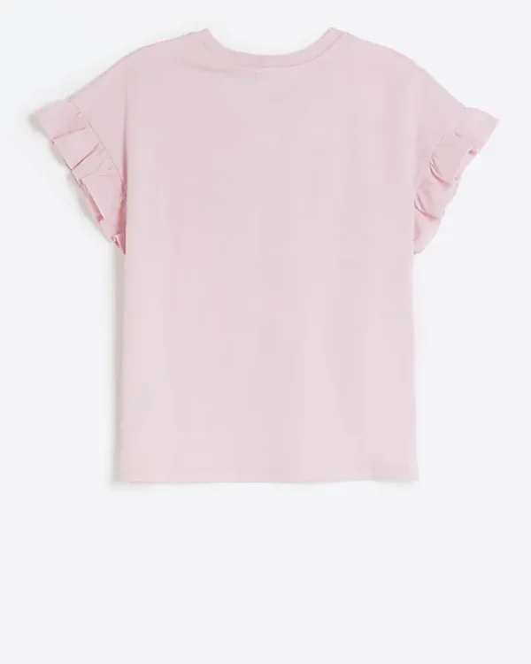 Girls pink graphic frill sleeve t-shirt