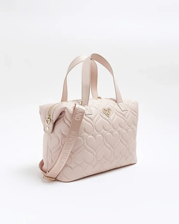 Girls pink heart quilted holdall bag