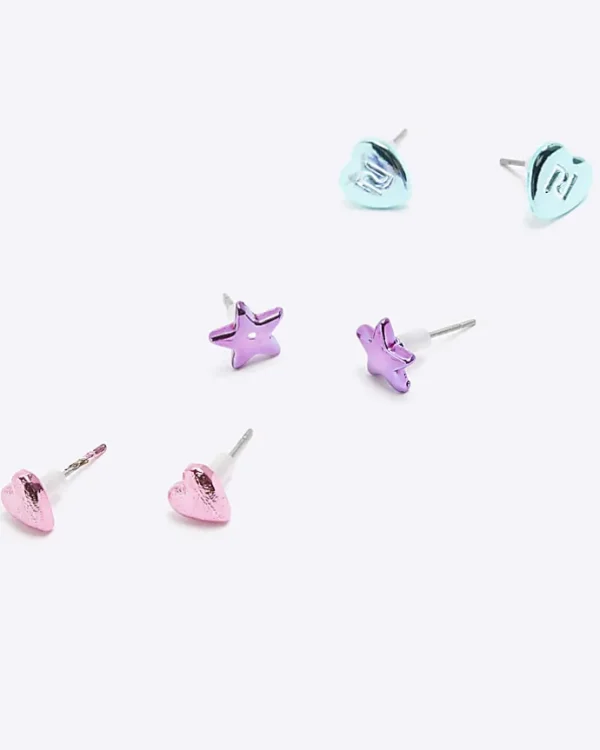 Girls pink hoop and stud earrings 9 pack