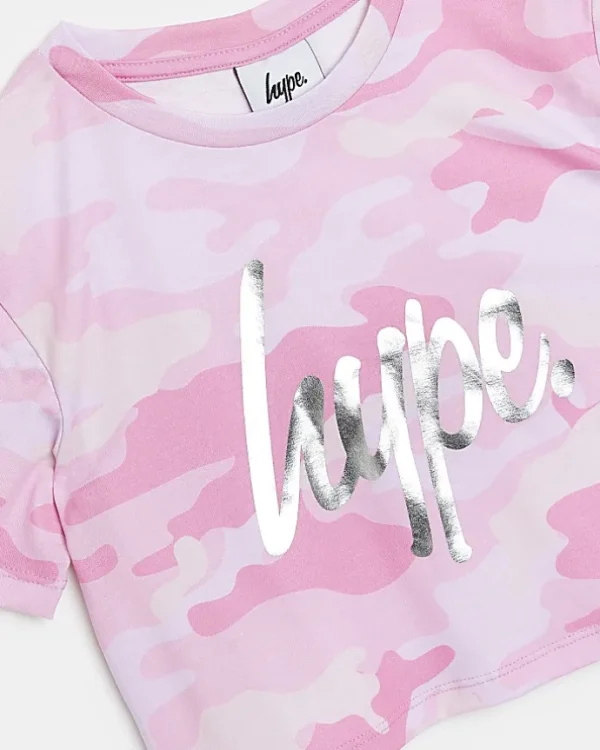 Girls pink HYPE camo crop top