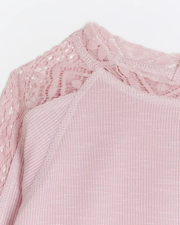 Girls pink lace detail long sleeve top